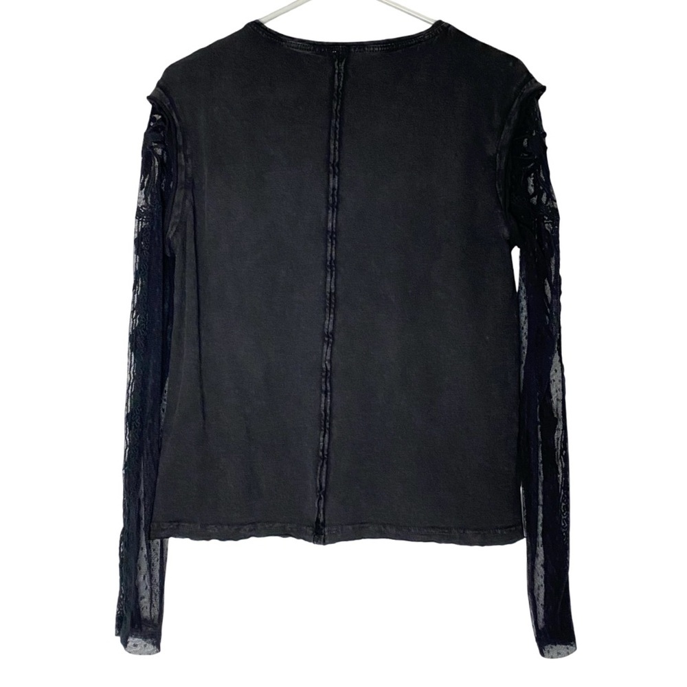 Free People Billie Jean Twofer Top Shirt Womens Size XS Black Lace Sleeve Gray - Picture 3 of 11